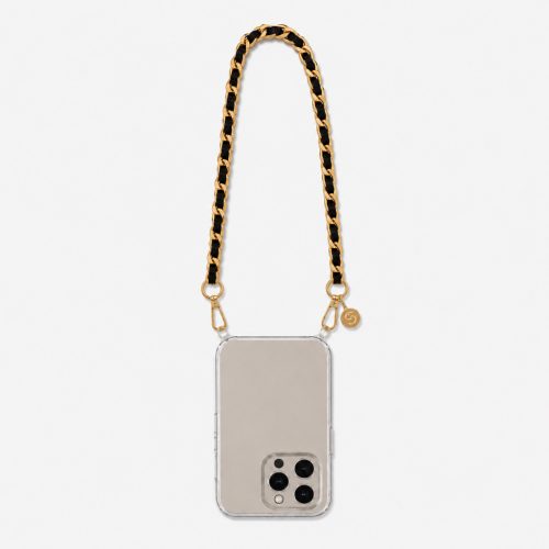 Como Milano phone chain CMMJ.004.BB.03.02, 30 cm, stainless steel with black braided leather